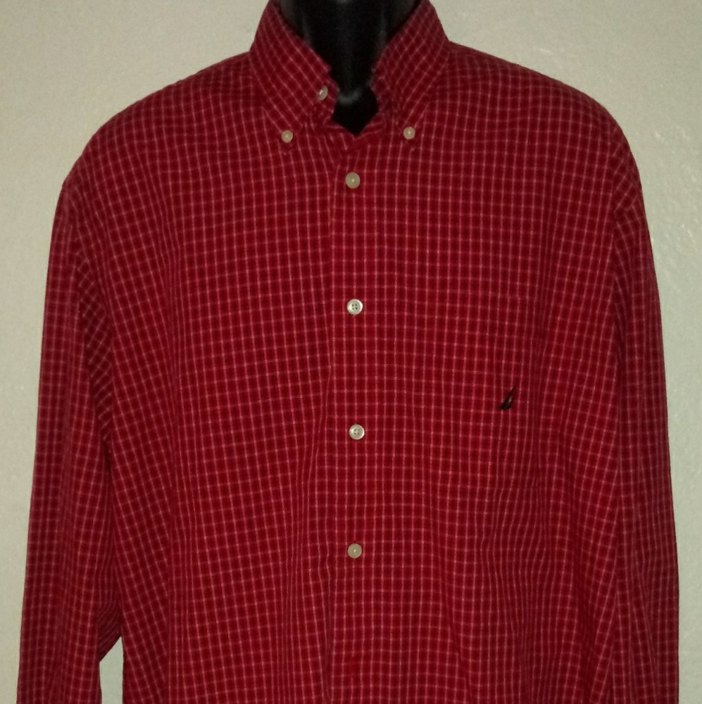 Nautica Red White and Blue Plaid Long Sleeve Shirt